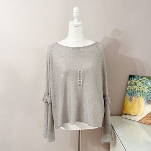 ZARA Knitwear Collection Grey Silver Sparkle Bell Sleeve Blouse – NWT